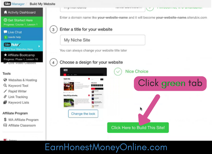 Click Green button to build the WordPress site